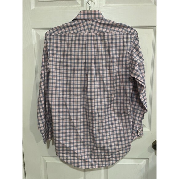 Lands' End Mens Button-up Long-sleeve Shirt. Size 15-32 100% Cotton, Pink Plaid - Picture 2 of 10